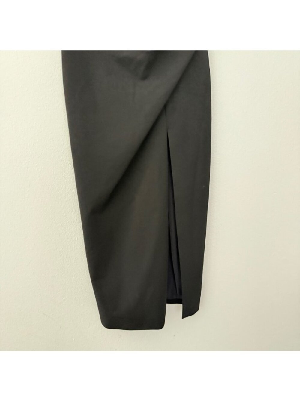 CUSHNIE Black Square Neck Ruched Side Slit Dress sz 0 - Picture 7 of 16